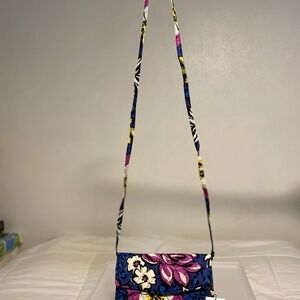 Floral Crossbody strap wallet African violet - Blue and Pink